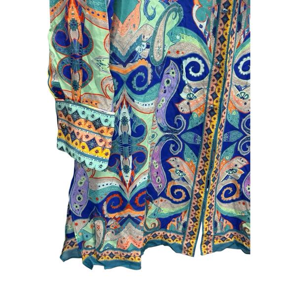 Robert Graham Charlotte Silk Paisley Shirt Dress S NWT Boho Luxe Resort Vibes - Picture 4 of 14